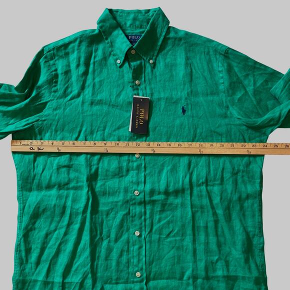 Polo Ralph Lauren Shirt Mens Large Green Classic 100% Linen button Long Sleeve - Picture 11 of 11